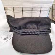 Nine West Ribbed Canvas Newsboy Cabbie Hat Cap Black  Rope Button One Size NWT  eb-99405168